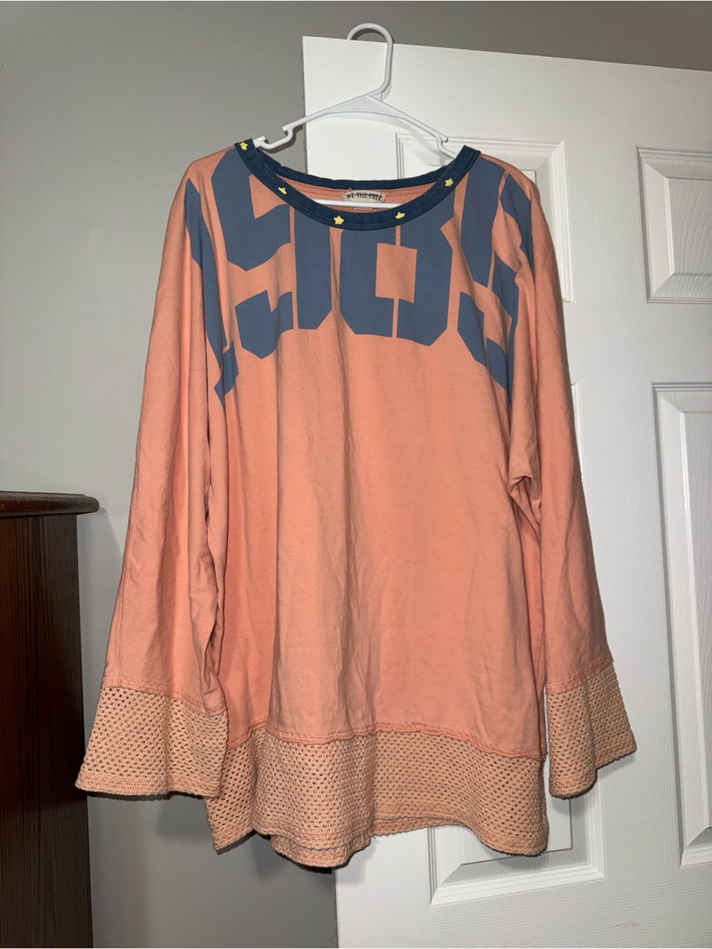 We The Free Peach Graphic Long-Sleeve Sweatshirt with Navy Trim
